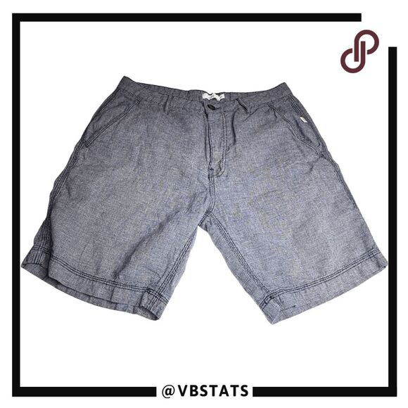 Onia Men's Flat Front Geometric Print Linen Blend Chino Shorts Navy Blue Size 32 - Picture 1 of 8